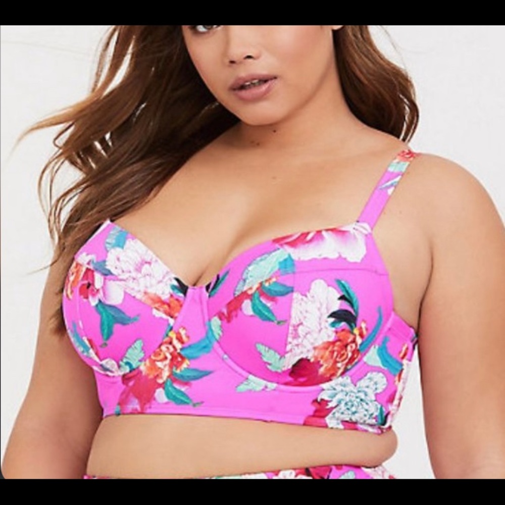 Torrid Neon Pink Floral Underwire Bikini Swim Top